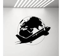 Pegatina de pared de Black Airplane Around the World Pegatina de Avión Dormitorio Decoración del hogar Tema de viaje Cartel de pegatina de pared