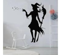 Pegatina de pared de cuento de hadas para niños, diseño de bruja mágica y escoba, para decoración de dormitorio y sala de estar.
