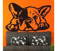 Pegatina de pared de dibujos animados de bulldog francés Siesta Dog para habitación de bebé, habitación de niños, orejas de perro, calcomanía de cabeza de animal, vinilo para dormitorio, decoración