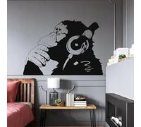 Pegatina de pared de mono pensando música DJ sonido rap rock jazz pop arte de pared calcomanía de vinilo decoración mural 60x42cm