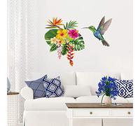 Pegatina de pared, diseño de flor tropical y colibri, decoración de pared, 20 x 25 cm