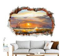 Pegatina de pared escena de playa, pegatinas de pared de playa, pantalla de de ventana de mar, adhesivo de pared con agujeros rotos, decorativo, paisaje marino, para ventana, salón