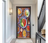 Pegatina de Puerta Comida Efecto 3D, Comida Puerta Pared Mural, PVC Impermeables Pegatinas Murales Puertas Interiores Autoadhesivas Extraíble Papel Pintado 95 x 215 cm w.1989