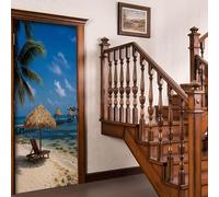 Pegatina de Puerta Hawaiana Tropical Efecto 3D, Paisaje Marino Puerta Pared Mural, PVC Impermeables Pegatinas Murales Puertas Interiores Autoadhesivas Extraíble Papel Pintado 90 x 200 cm w.1595