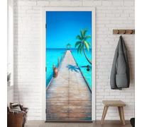 Pegatina de Puerta Maldivas Efecto 3D, Vista Al Mar Puerta Pared Mural, PVC Impermeables Pegatinas Murales Puertas Interiores Autoadhesivas Extraíble Papel Pintado 90 x 200 cm w.2459