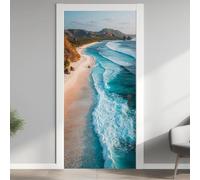 Pegatina de Puerta Playa Efecto 3D, Paisaje Marino Puerta Pared Mural, PVC Impermeables Pegatinas Murales Puertas Interiores Autoadhesivas Extraíble Papel Pintado 77 x 200 cm w.3963