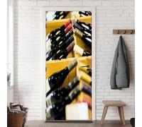 Pegatina de Puerta Vino Tinto Efecto 3D, Botellero Puerta Pared Mural, PVC Impermeables Pegatinas Murales Puertas Interiores Autoadhesivas Extraíble Papel Pintado 90 x 200 cm w.3306