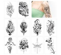 Pegatina de tatuaje de brazo de flores hicohand, 10 tatuajes temporales de Dios encarnados tatuajes temporales de flores falsas semipermanentes tatuajes temporales de manga de medio brazo