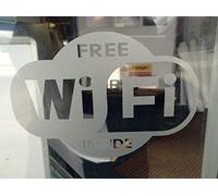 Pegatina de vinilo con efecto de grabado de “Wi-Fi free” para el interior del cristal. Paquete doble.