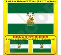 Pegatina de vinilo de Andalucía con la bandera de Andalucía España, 100 mm, 1 calcomanía + 2 bonos