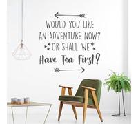 Pegatina de vinilo para pared, diseño de flecha, para decoración del hogar, habitación de niños, 42 x 42 cm, con texto en inglés "Would You Like an Adventure Now Or Shall We Have Tea First"