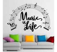 Pegatina de vinilo para puerta y ventana con frase "La música es vida", partitura musical, para pared, escuela, estudio, dormitorio, decoración artística interior