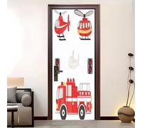 Pegatina Decorativa 3D Para Puerta 83x204 cm CamióN De Bomberos De Dibujos Animados Vinilo Autoadhesivo Pegatinas para Puertas Blanco Impermeable para Dormitorio BañO, Cocina Y Oficina