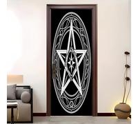 Pegatina Decorativa 3D Para Puerta 88x200 cm Estilo Retro Estrella De Cinco Puntas PatróN SimbóLico Vinilo Autoadhesivo Pegatinas para Puertas Negro Impermeable para Dormitorio BañO, Cocina Y Oficina