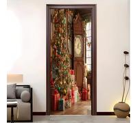 Pegatina Decorativa 3D Para Puerta 95x215 cm Patrones Con TemáTica NavideñA Vinilo Autoadhesivo Pegatinas para Puertas Multicolor Impermeable para Dormitorio BañO, Cocina Y Oficina
