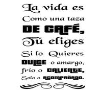 Pegatina Decorativa Cocina Restaurante Bar. Vinilo para cocina y cafetería restaurante. Decoración cocinas pegatinas pared (LA VIDA ES COMO UNA TAZA DE CAFÉ, 120cm (ancho) x 160cm (alto))