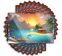Pegatina divertida para juegos | Good Hat Bora Bora: Paraíso tropical con palmeras, montañas y muñecas para exteriores (8 x 12 cm)