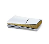 Pegatina Franja Central Centro de acogida calcomanías para Sony PS5 Slim consola, la piel pegatinas cubierta resistente a los arañazos película de protección de la tira (Fibra de carbono dorada)