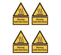Pegatina Havati: 112,5x75 mm, 4 piezas Advertencia de superficie caliente Señal de advertencia con texto (alemán) (amarillo/negro) Triángulo W017 DIN EN ISO 7010 / ASR A1.3