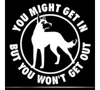 Pegatina para coche, 15 cm, Malinois belga, 15 cm, señal de advertencia de Malinois, belga Malinois You Might Get In But You Won't Get Out Warning Sign Sticker parachoques ventana decoración