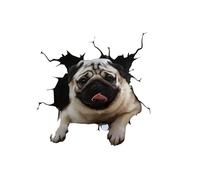 Pegatina para el coche, 15 cm (5,9 pulgadas) Pug Car Sticker Pug 3D desgarrado reflectante adhesivo para coche Pug Mascota Perro Personalizado Pegatina impermeable para portátil Decoración de luna