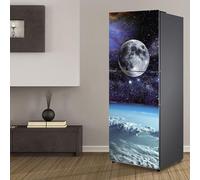 Pegatina para nevera, Etiqueta engomada del refrigerador que cubre la puerta cubiertas pegatinas de pared for etiqueta cocina, cielo estrellado espacio luna(M: 60x180 cm)