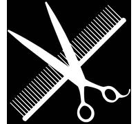 Pegatina para peluquería canina con tijera y peine GogiPet, blanca y negra - Resistente a los rayos UV