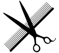 Pegatina para peluquería canina con tijera y peine GogiPet, negra y blanca - Resistente a los rayos UV