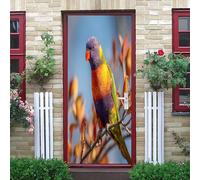 Pegatina para Puerta Autoadhesiva 88x200 cm Animal Lindo Loro Papel Pintado para Puerta Impermeable Vistoso Extraíble, Pegatinas Decorativas para Baño, Sala de Estar