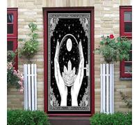 Pegatina para Puerta - Papel Pintado Mural Autoadhesivo PatróN de Cielo Estrellado Bohemio Decoración del Hogar Impermeable y Extraíble, Negro Pegatina de Pared tipo Póster 83x204 cm
