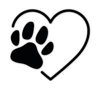 Pegatina pata y corazón I 10 x 9 cm I negro I pata de perro I pata de gato con corazón I kfz764