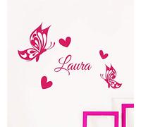 Pegatina Personalizable con Nombre Personalizado, decoración de Pared para habitación Infantil, 2 láminas de 15 x 20 cm y 60 x 25 cm, Color Fucsia