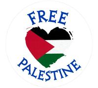 Pegatina política pequeña con mensaje de justicia social de Palestina en forma de corazón y bandera palestina circular de 3 pulgadas (vinilo)