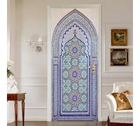 Pegatina Puerta Mural Arco azul árabe DIY Autoadhesivo Impermeable Papel Tapiz de la Foto Para el Dormitorio Calcomanía Art Decals 95 x 215 cm