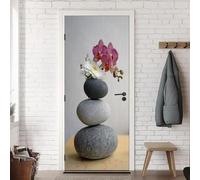 Pegatina Puerta Orquídea de Piedra Murales Puertas Autoadhesivo Pegatinas para Puertas Orquídea de Piedra Puerta Pared Mural 3D Interiores Decorativas Papel Pintado Pegatinas 88x200 cm m.2997