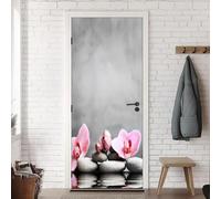 Pegatina Puerta Piedras Flores Murales Puertas Autoadhesivo Pegatinas para Puertas Orquídea de Piedra Puerta Pared Mural 3D Interiores Decorativas Papel Pintado Pegatinas de Pared 88x200 cm m.2409