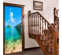 Pegatina Puerta Playa Murales Puertas Autoadhesivo Pegatinas para Puertas Hawai Tropical Puerta Pared Mural 3D Interiores Decorativas Papel Pintado Pegatinas de Pared 77x200 cm m.2679