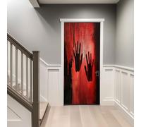 Pegatina Puerta Rojo Y Negro, 3D PVC Adhesivo Fotográfico Las Huellas De Manos Abstractas Son Aterradoras Vinilos Puerta Pegatina Pared Murales para Cocina Sala de Baño Decorativos, 80 x 210 cm