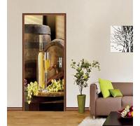 Pegatina Puerta Vino Murales Puertas Autoadhesivo Pegatinas para Puertas Barril de Vino Puerta Pared Mural 3D Interiores Decorativas Papel Pintado Pegatinas de Pared 77x200 cm m.2427
