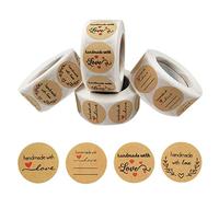 Pegatina Redonda,2000 Piezas Pegatinas Etiqueta Adhesiva Pegatina Kraft,Pegatinas de Handmade with Love Etiquetas de Adhesivas,Redondas Kraft Etiquetas Personalizadas
