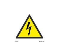 Pegatina señal OMI 187507 - IMPA 337507 vinilo blanco: Peligro alto voltaje // IMO sign symbol label Danger high voltage (15x15cm) white vinyl