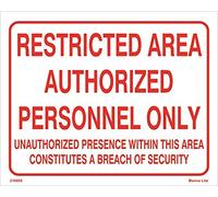 Pegatina señal OMI 218695 - IMPA 338695 vinilo blanco. Área restringida// IMO sign symbol Restricted area. Unauthorized presence constitutes breach of security (20x25cm) White vinyl