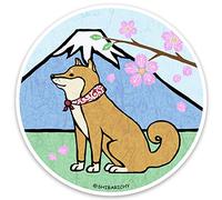 Pegatina Shiba Inu Sakura Fujisan | Pegatina Shiba Ken con flores de cerezo y monte Fuji (Karakusa roja)
