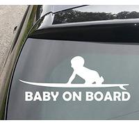 Pegatina surfera Baby Surfer on Board Funny Car/Bumper Vinyl Decal Sticker 210mm (Amarillo)
