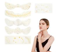 Pegatina Tatuaje Dorado Brillante Mujeres, 6Pcs Láminas Tatuajes Pecas, Tatuajes de Pecas con Purpurina, con 1 Pegatinas Doradas Clavícula, Ajuste Natural, para Cumpleaños,Graduación, Halloween