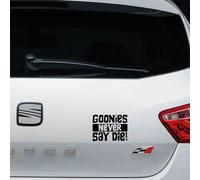 Pegatina vinilo 11,5x9cm Goonies never say die (Blanco)