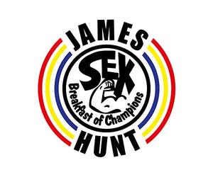 Pegatina vinilo 9,5x9,5cm James Hunt "Sex the breakfast of champions"