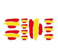 Pegatina vinilo bandera españa trazos, una unidad 9x5cm, 2 unidades 6x5x4cm, tres unidades 4x2,5cm y cuatro unidades de 3x2cm