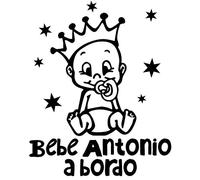 Pegatina Vinilo Bebe a Bordo + Nombre para Coche, Varios Tamaños (Blanco, 15x15cm)