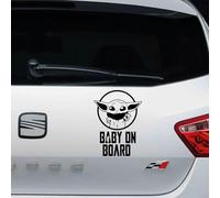Pegatina vinilo mandalorian baby on board 14x20cm (Blanco mate)